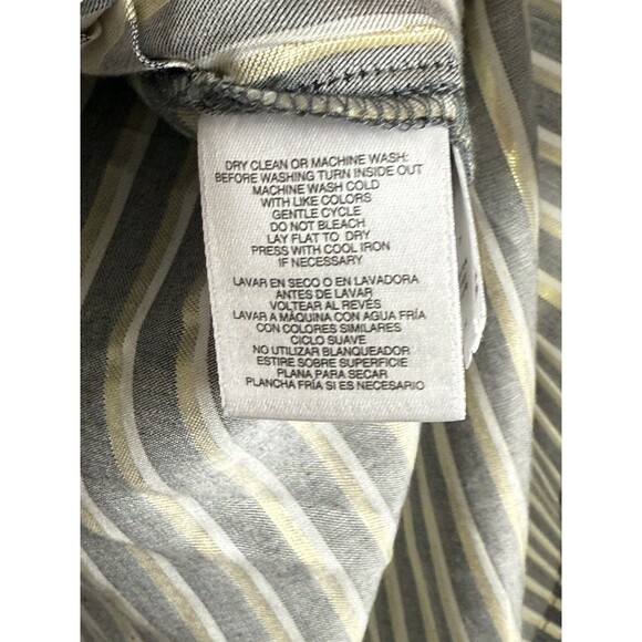 NWT Anne Klein Metallic Gold Gray Striped Button Down Shirt 2X Blouse 3/4 Sleeve - Picture 7 of 11